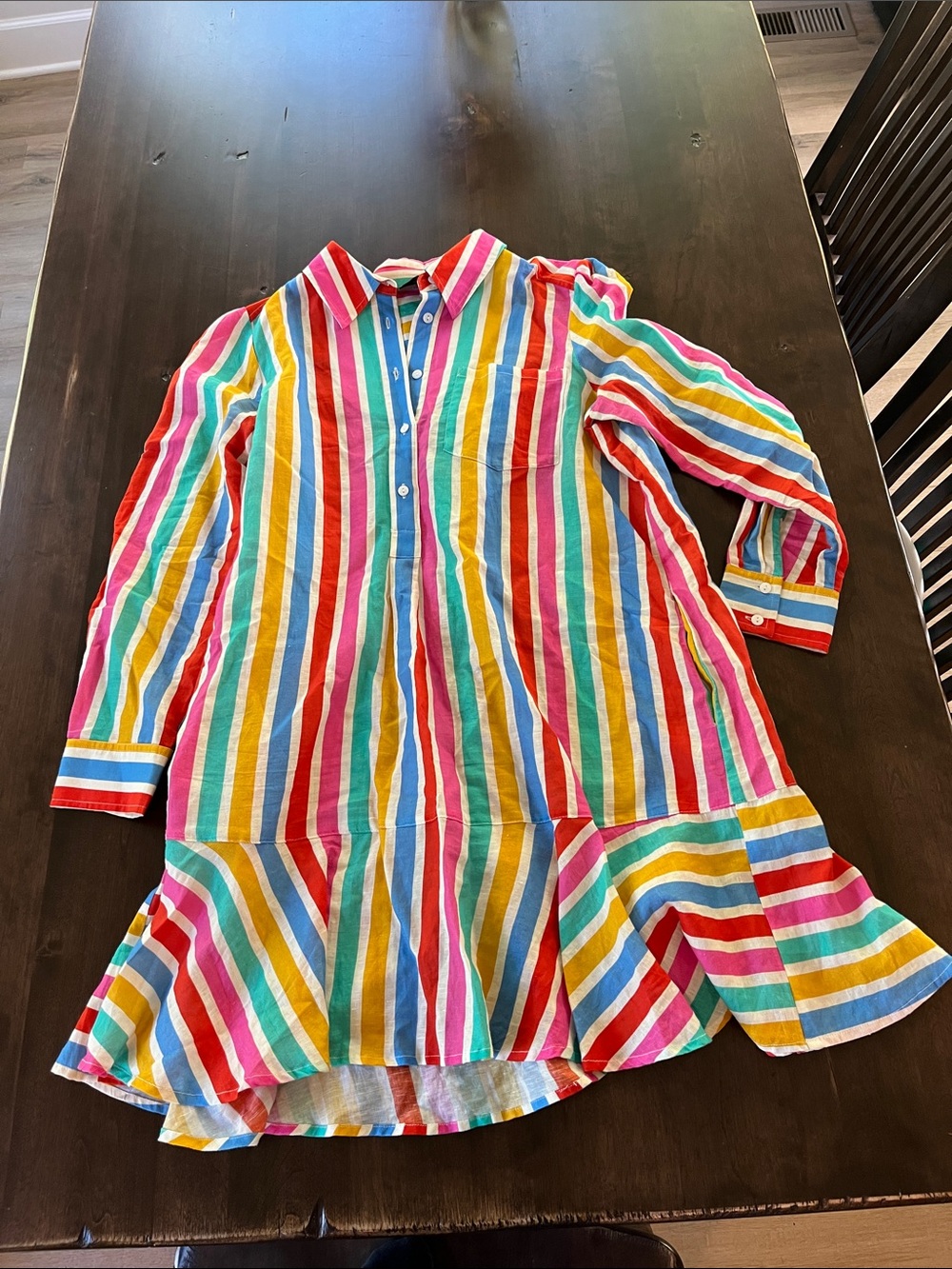 Tuckernuck Rainbow-Striped Collared Button-Front Shirt Dress